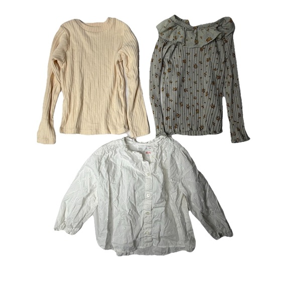 Zara Other - Zara Girls Tops Lot Size 4-5Y White Eyelet Floral Ribbed‎ Long Sleeve 3 Pc